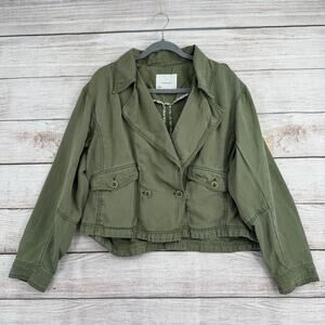 Anthropologie Linen Blend Double Breasted Military Jacket Womens Medium Green